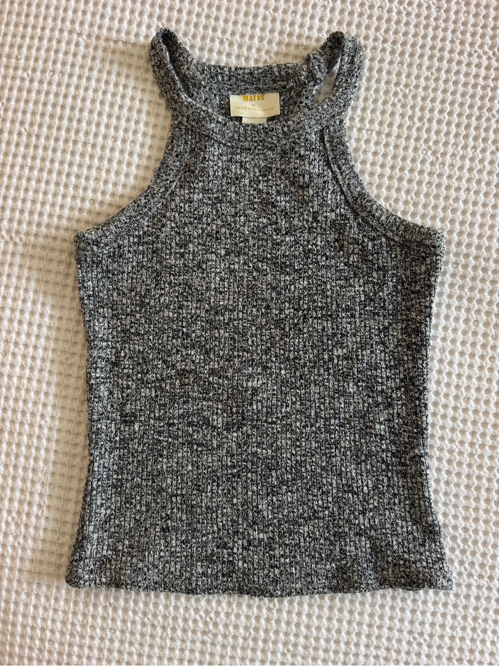 Maeve Anthropologie Gray Ribbed High-Neck Tank Top